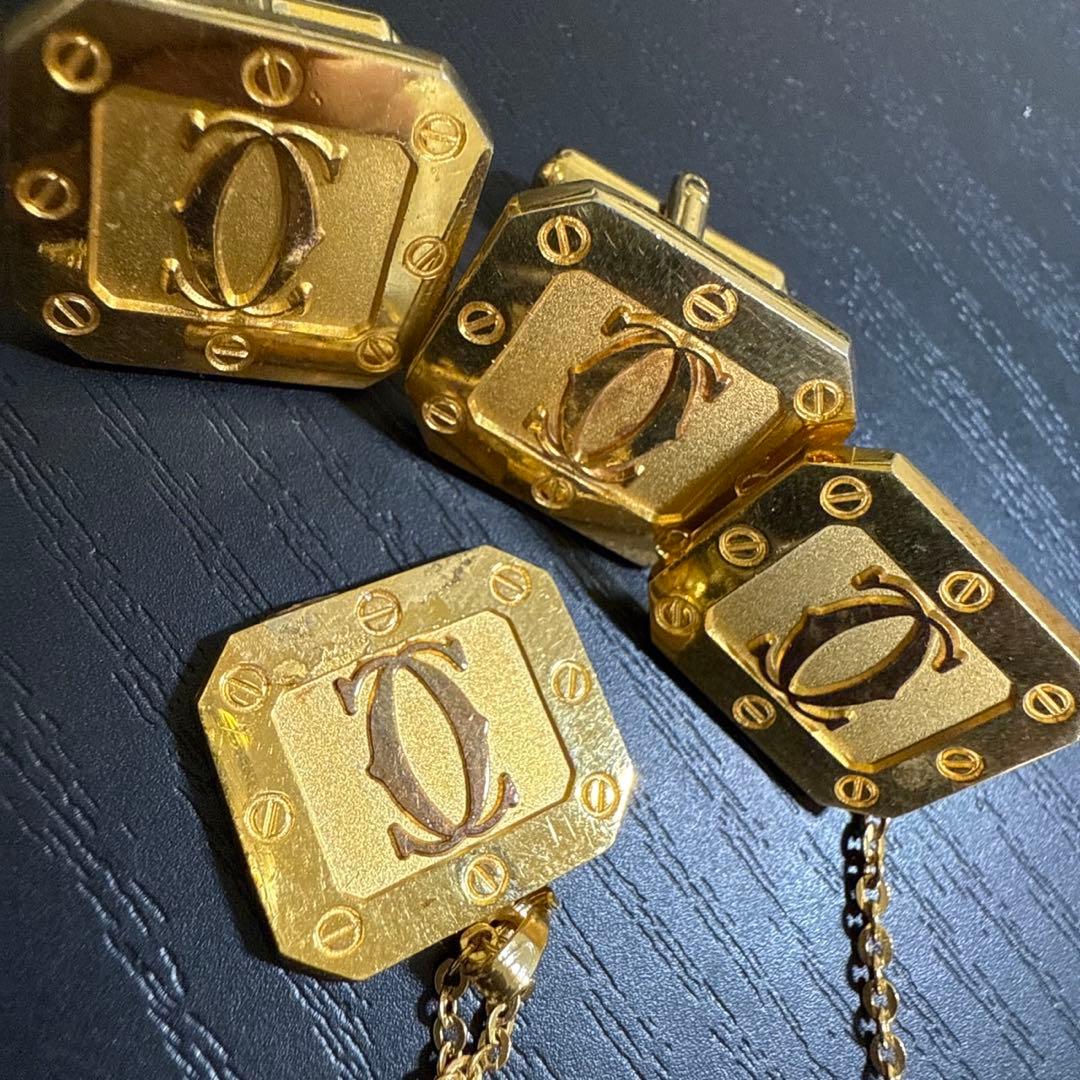 Cartier カルティエ　ビンテージカフス、タイタック、タイチェーンセット