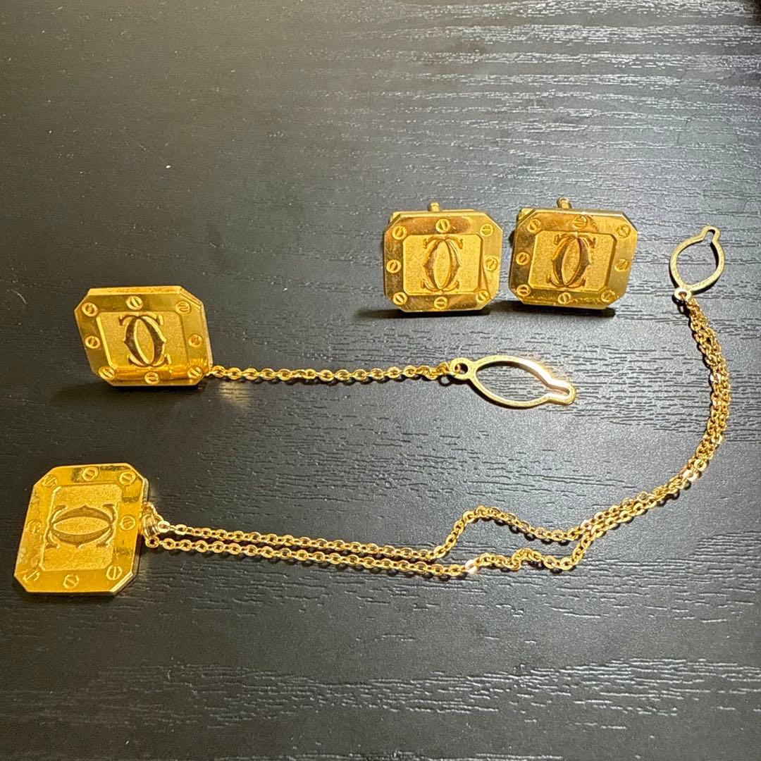 Cartier カルティエ　ビンテージカフス、タイタック、タイチェーンセット