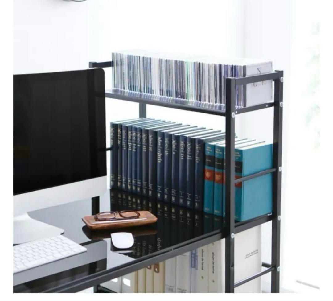 パソコンデスク 棚付き 収納ラック一体型 強化ガラス LOWYA