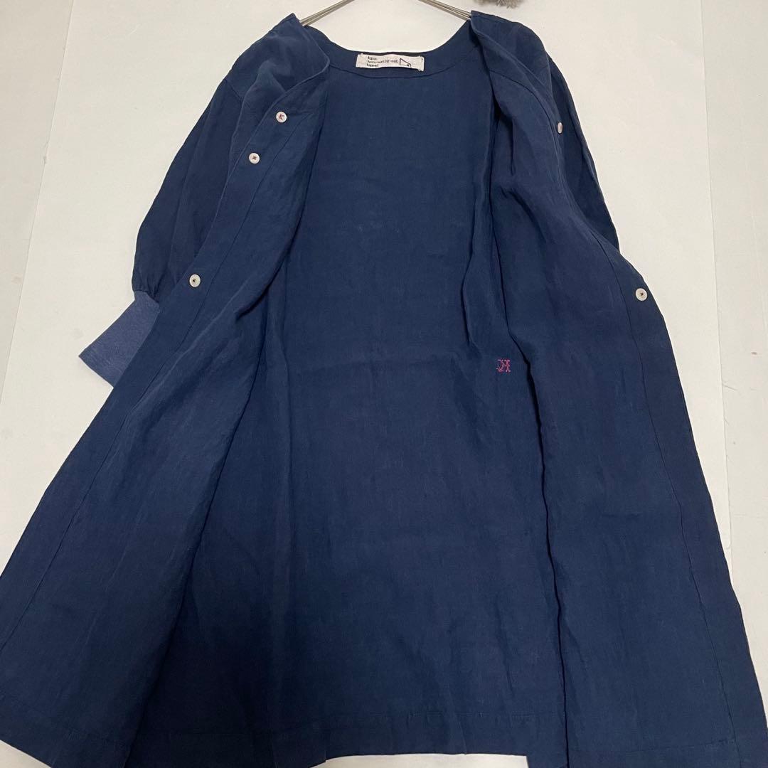 【希少】【レア】【一点物】カポック 割烹着 コート デニム生地 麻 M-L