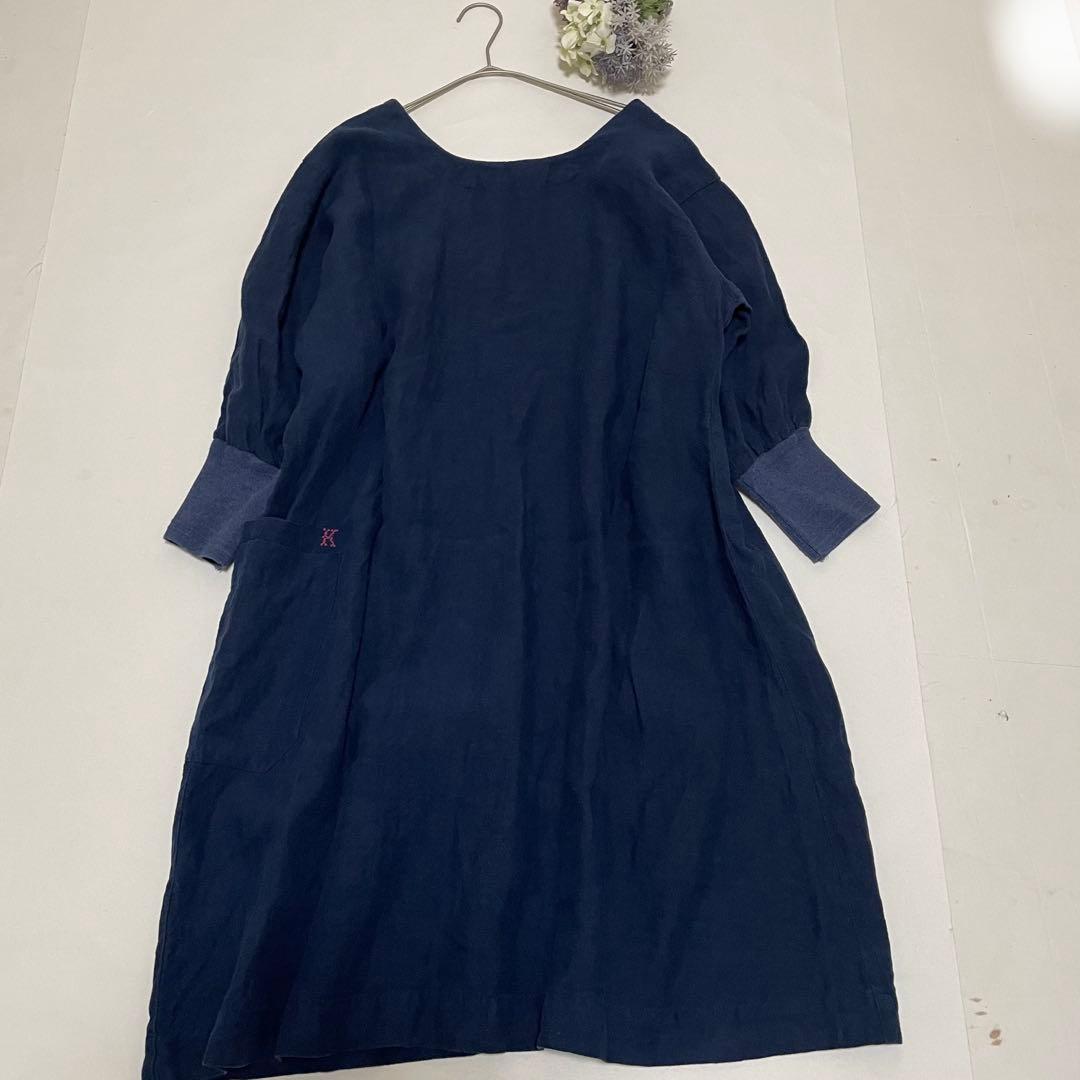 【希少】【レア】【一点物】カポック 割烹着 コート デニム生地 麻 M-L