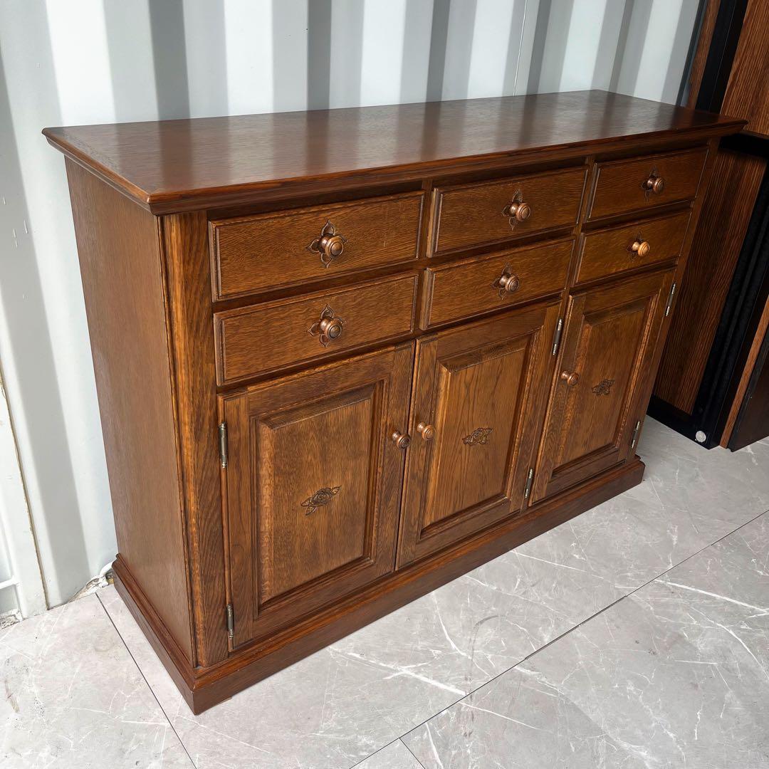 取付無料！葉山家具 勇峰工芸 天然木おしゃれアンティーク調花柄サイドボード ✨