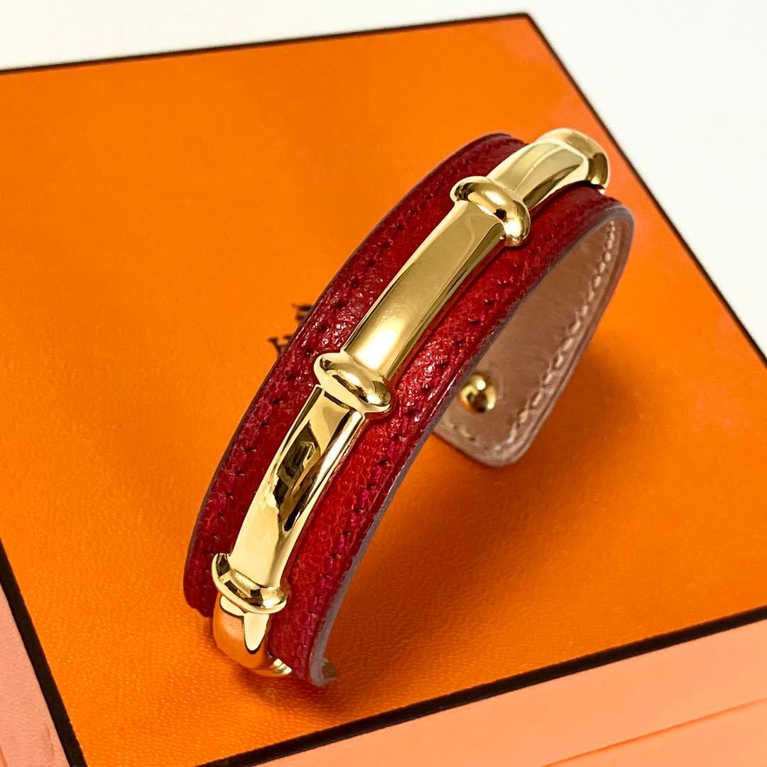 4045 HERMES エルメス バングル ゴールド レッド 赤