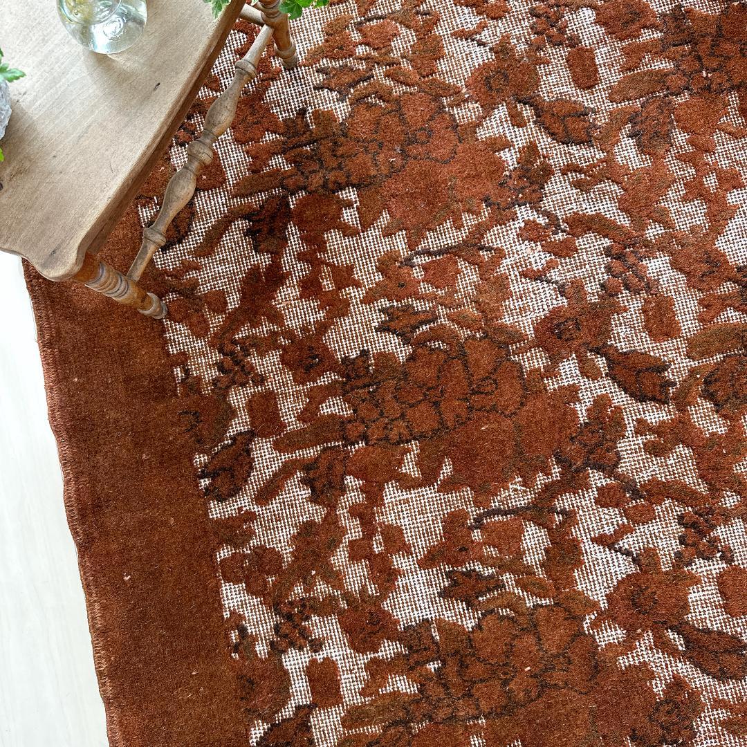 トルコ製ヴィンテージラグ815 レア 高級 ブラウン オーバーダイ