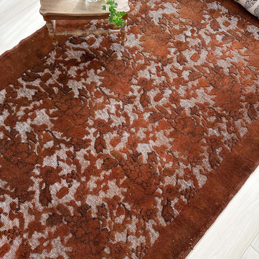 トルコ製ヴィンテージラグ815 レア 高級 ブラウン オーバーダイ