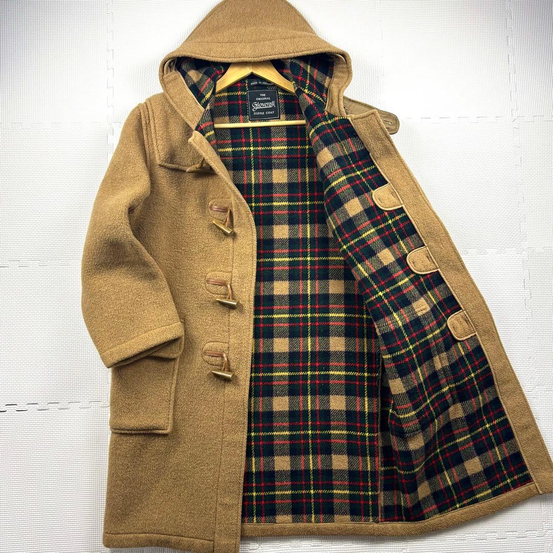 美品　グローバーオール　ダッフルコート　ロング　チェック　ベージュ　XL 大きい