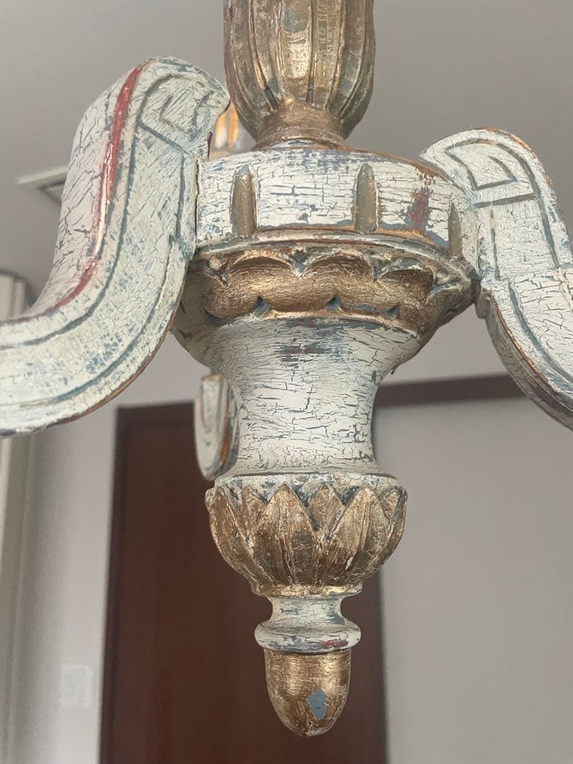 アンティーク　ペイント　ビンテージ　木製シャンデリア　キャンドル　ろうそく型