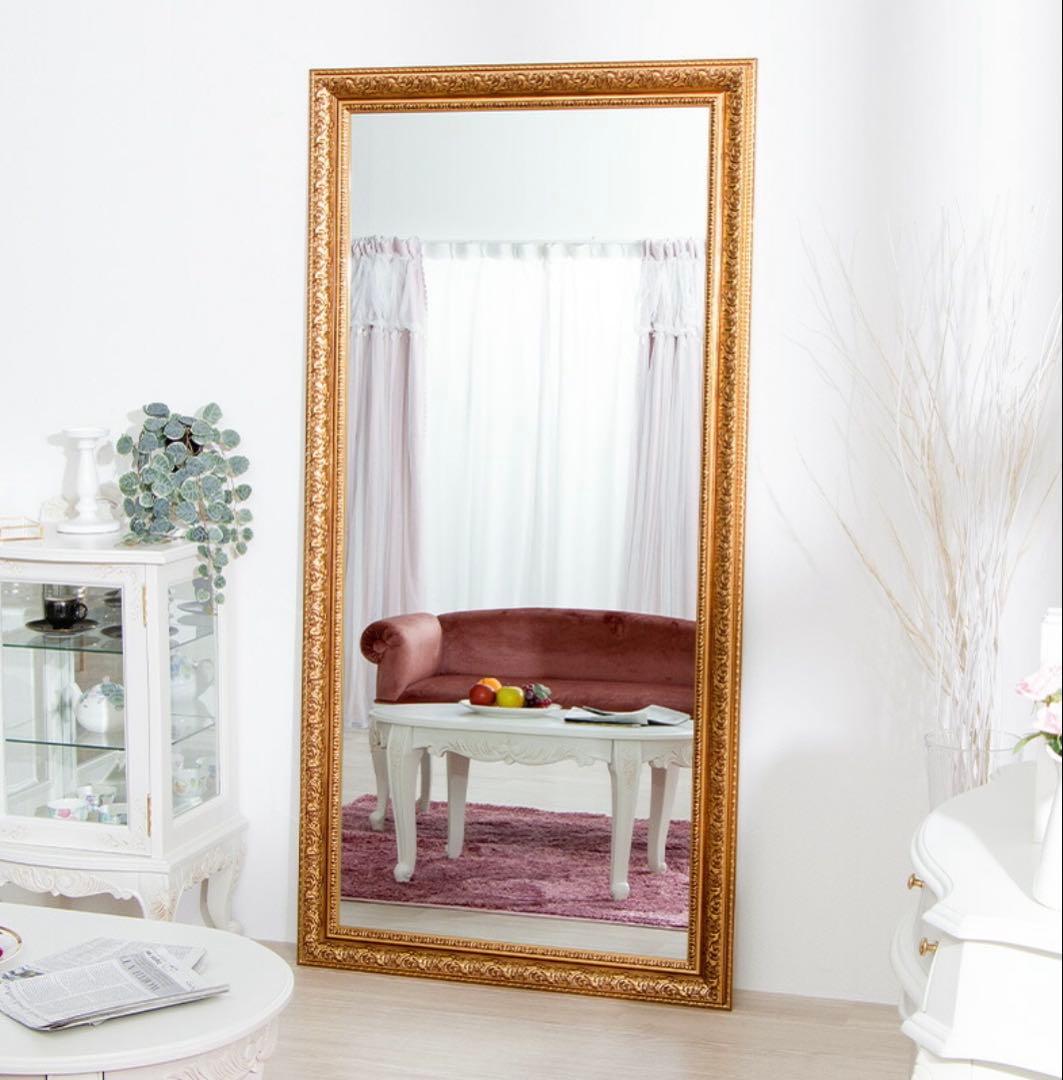 立て掛け　ジャンボ　ミラー　幅90㎝　鏡　全身　姿見　ガラス製　シャビーシック