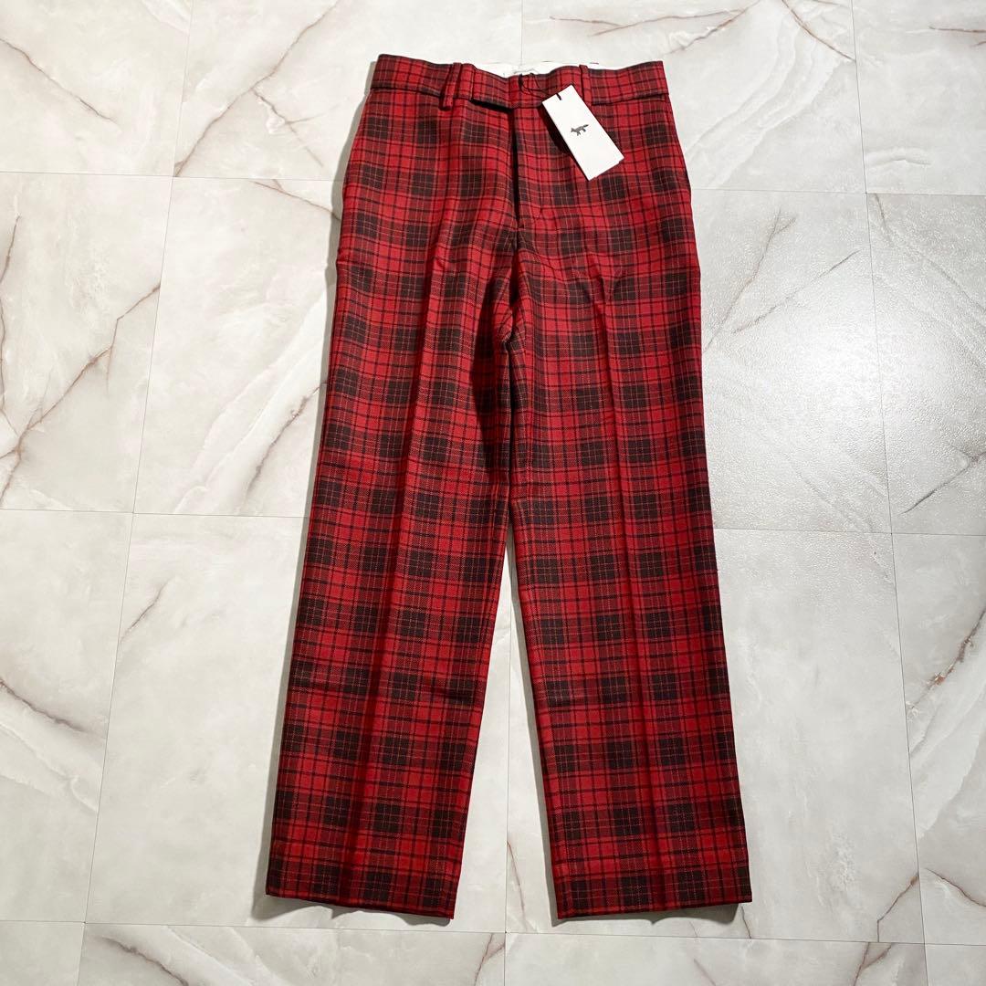 A17599 未使用 メゾンキツネ タータンチェックスラックスパンツ 赤 40