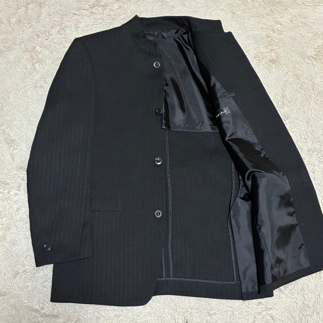 マオカラー 美品 ブラック 黒 シャドーストライプ ジャケット パンツ スーツ