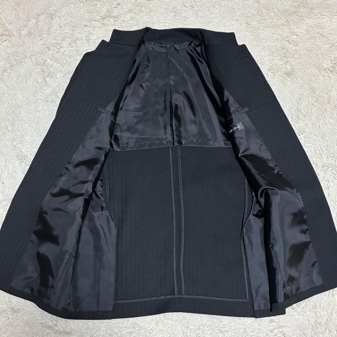 マオカラー 美品 ブラック 黒 シャドーストライプ ジャケット パンツ スーツ