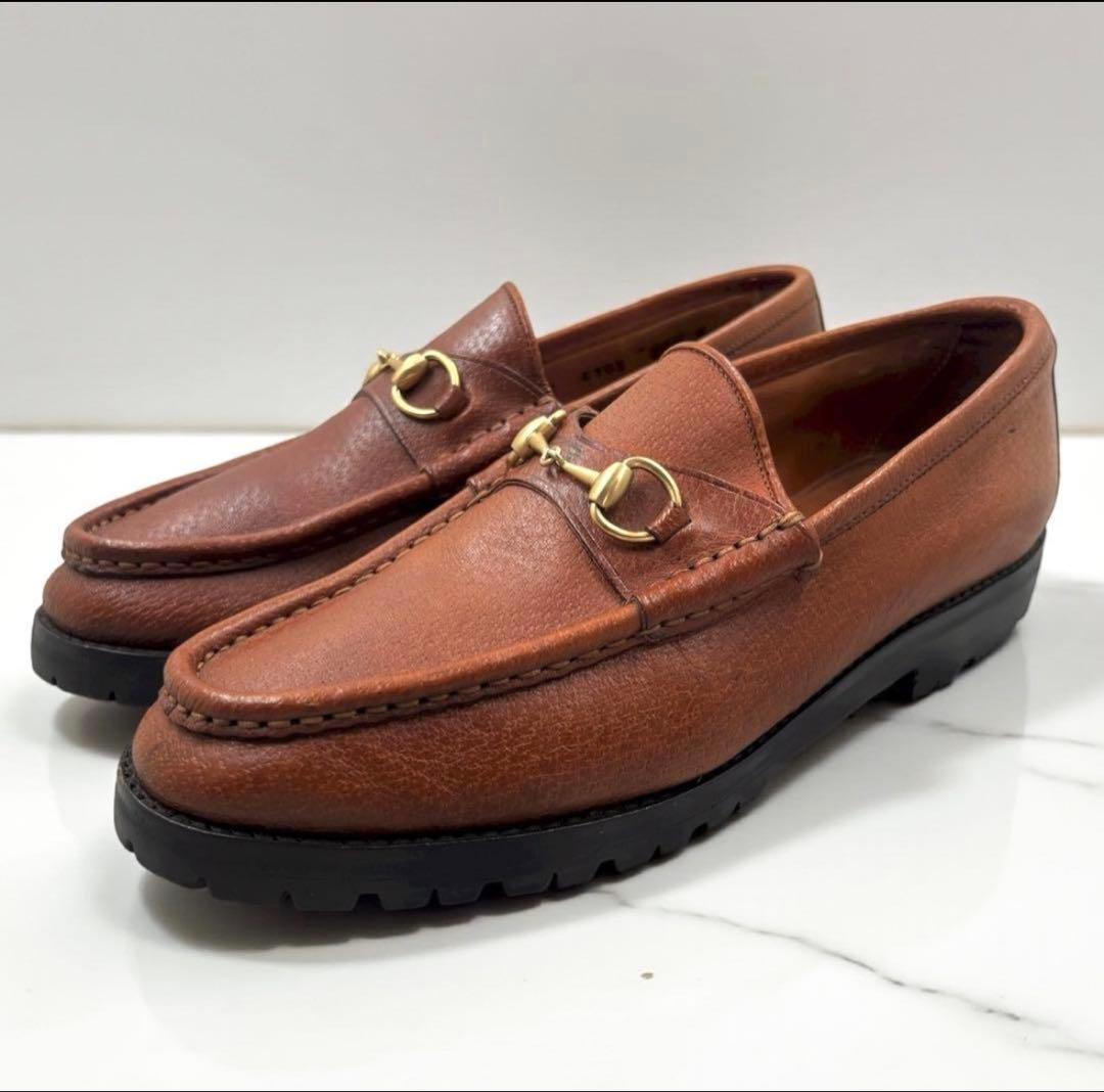 【美品】 グッチ ホースビットローファー 38.5 ブラウン レザー ラグソール