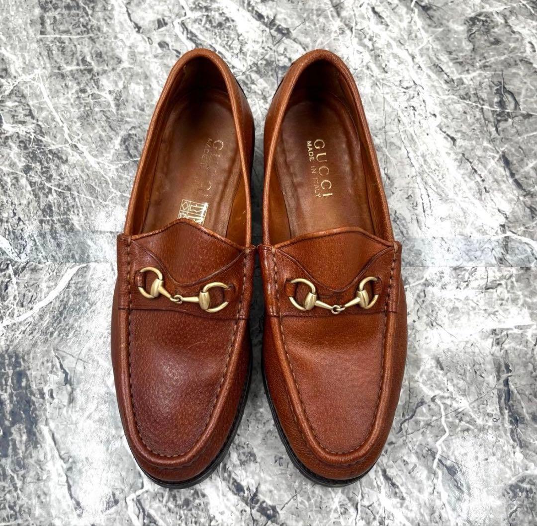 【美品】 グッチ ホースビットローファー 38.5 ブラウン レザー ラグソール