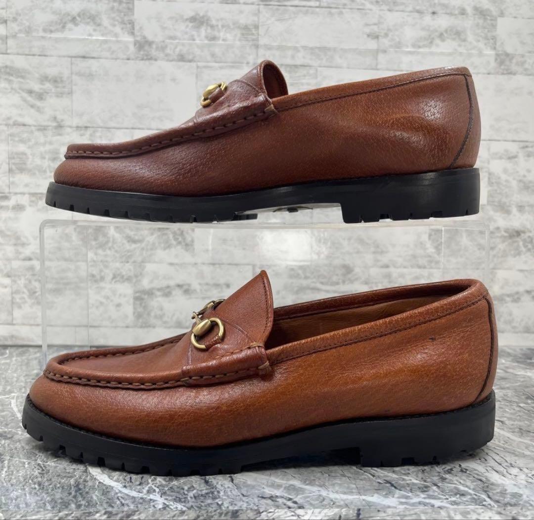 【美品】 グッチ ホースビットローファー 38.5 ブラウン レザー ラグソール