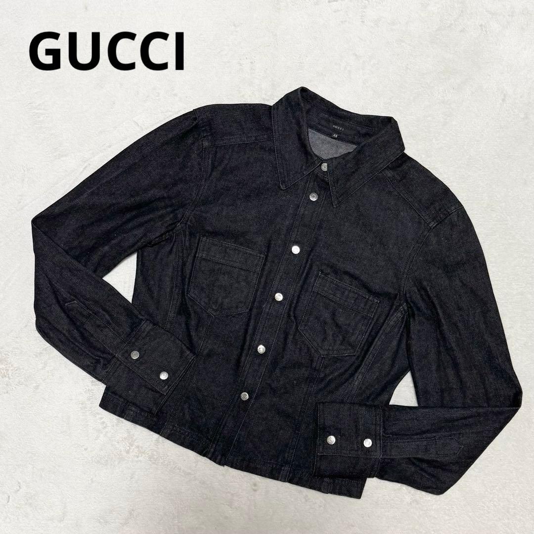 未使用級 グッチ デニムジャケット ブラック レディース Gジャン 44 L相当