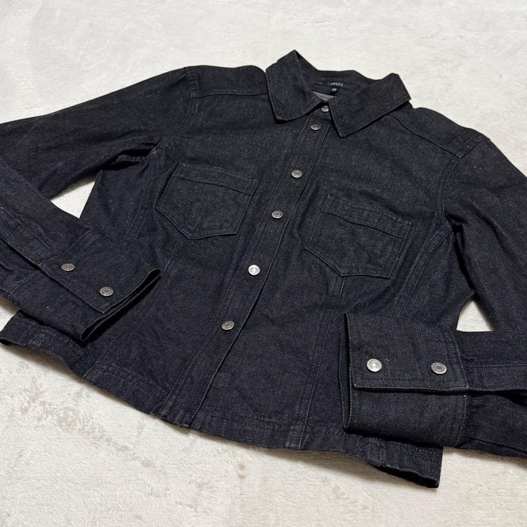 未使用級 グッチ デニムジャケット ブラック レディース Gジャン 44 L相当