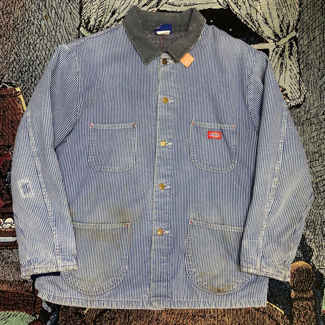 90s Dickies ディッキーズ ヒッコリーカバーオール 襟コーデュロイ