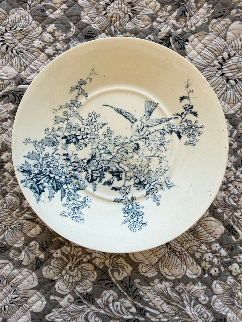 フランスアンティーク陶器リュネヴィル小鳥と植物の可愛いソーサープレート2枚セット