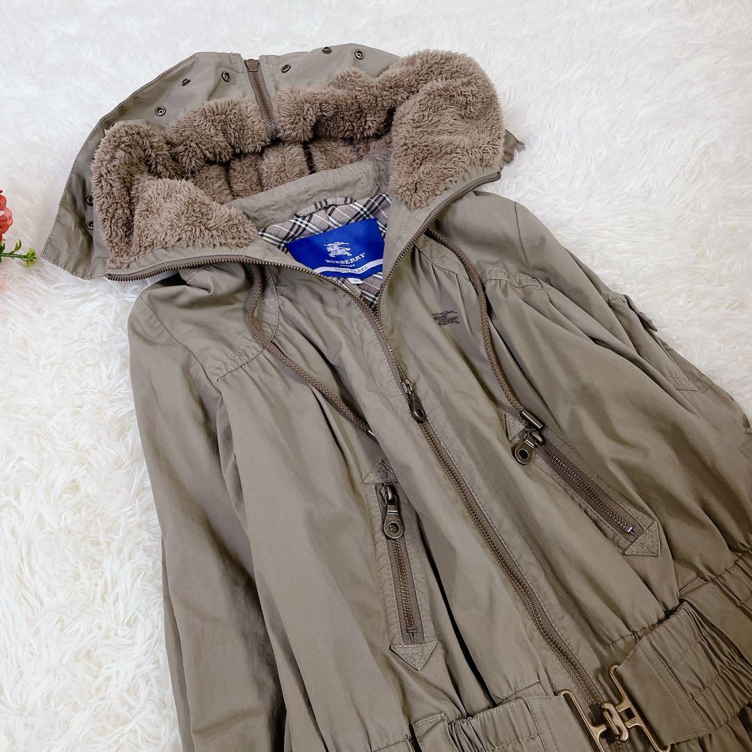 美品　バーバリーブルーレーベル　ミリタリーモッズコート　ノバチェック　ホース刺繍