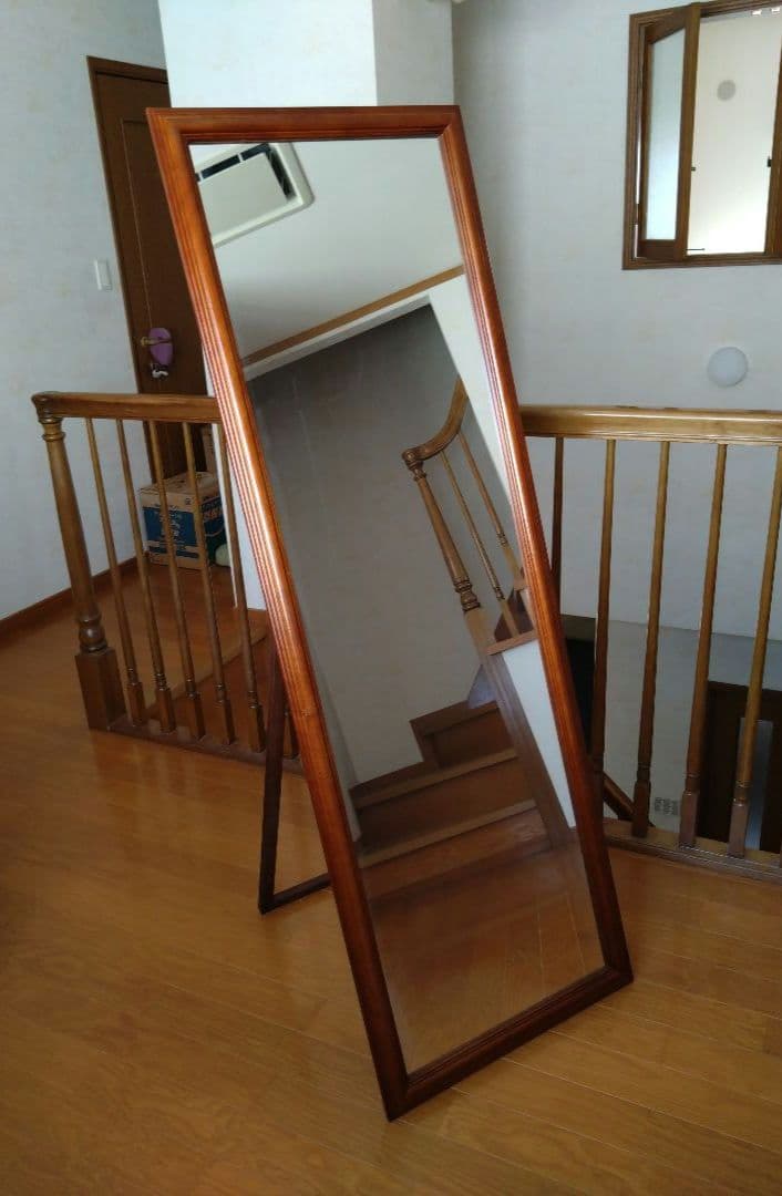 【新品未使用】大型ブラウンスタンドミラー　姿見全身　スタンド＆固定ひも　ヤマソロ