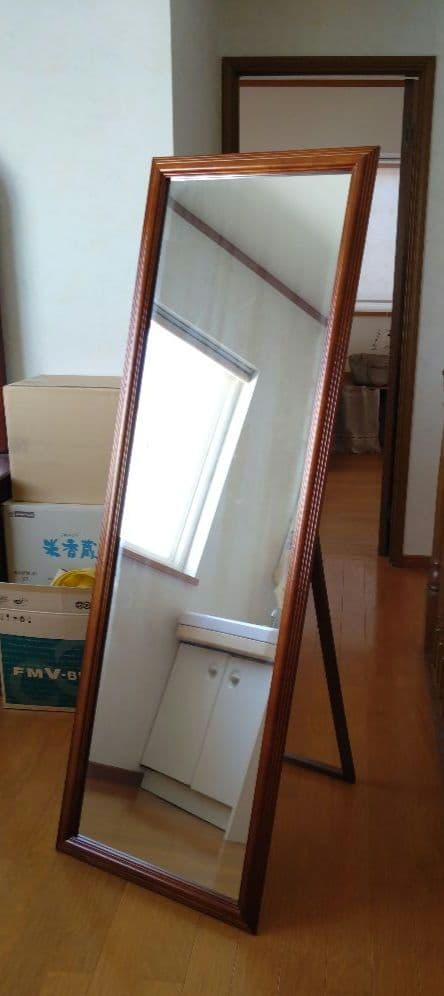 【新品未使用】大型ブラウンスタンドミラー　姿見全身　スタンド＆固定ひも　ヤマソロ