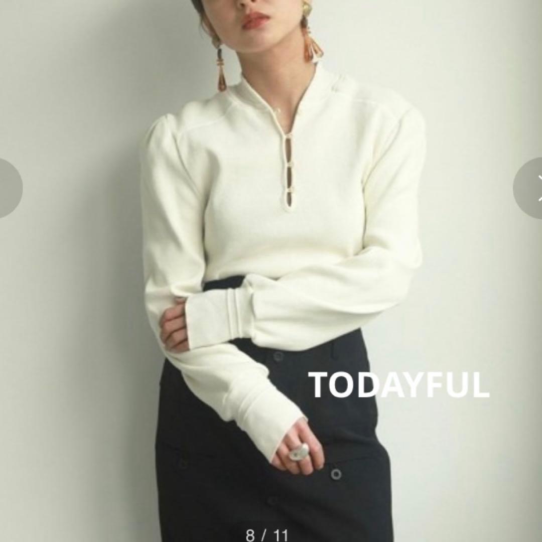 TODAYFUL トゥデイフル スタンドカラーリブトップス 白