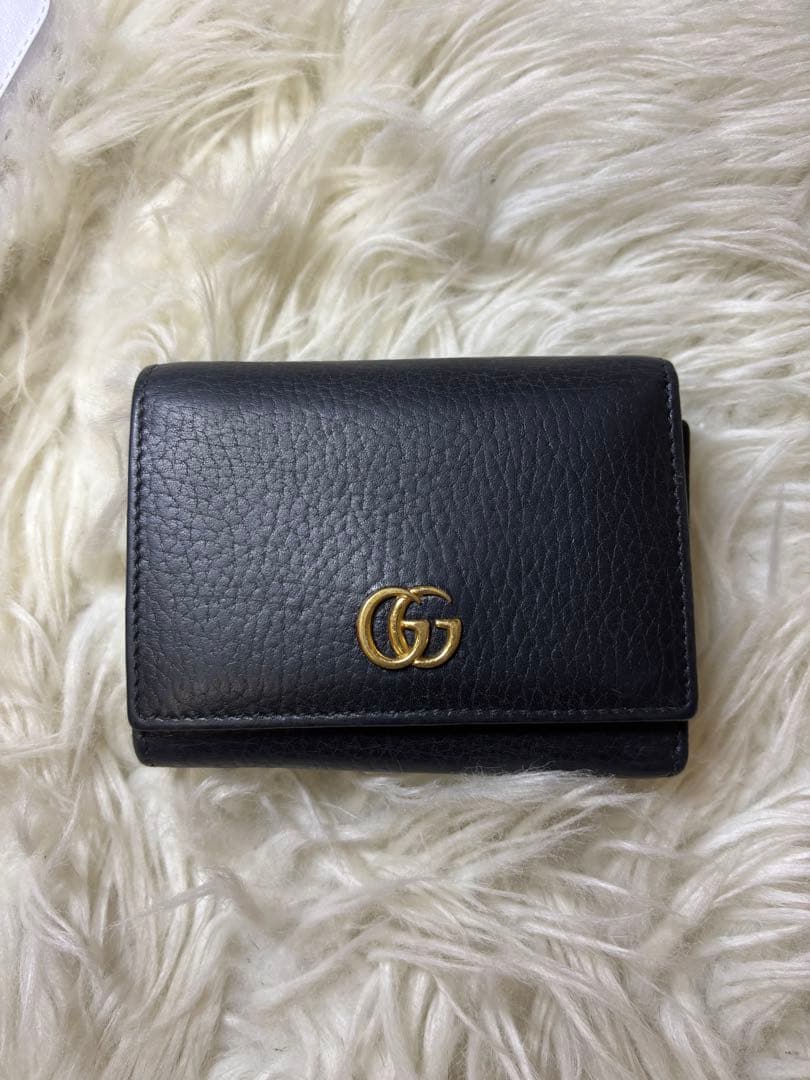 tmk【GUCCI】財布　三つ折り　レディース　ブラック　レザー