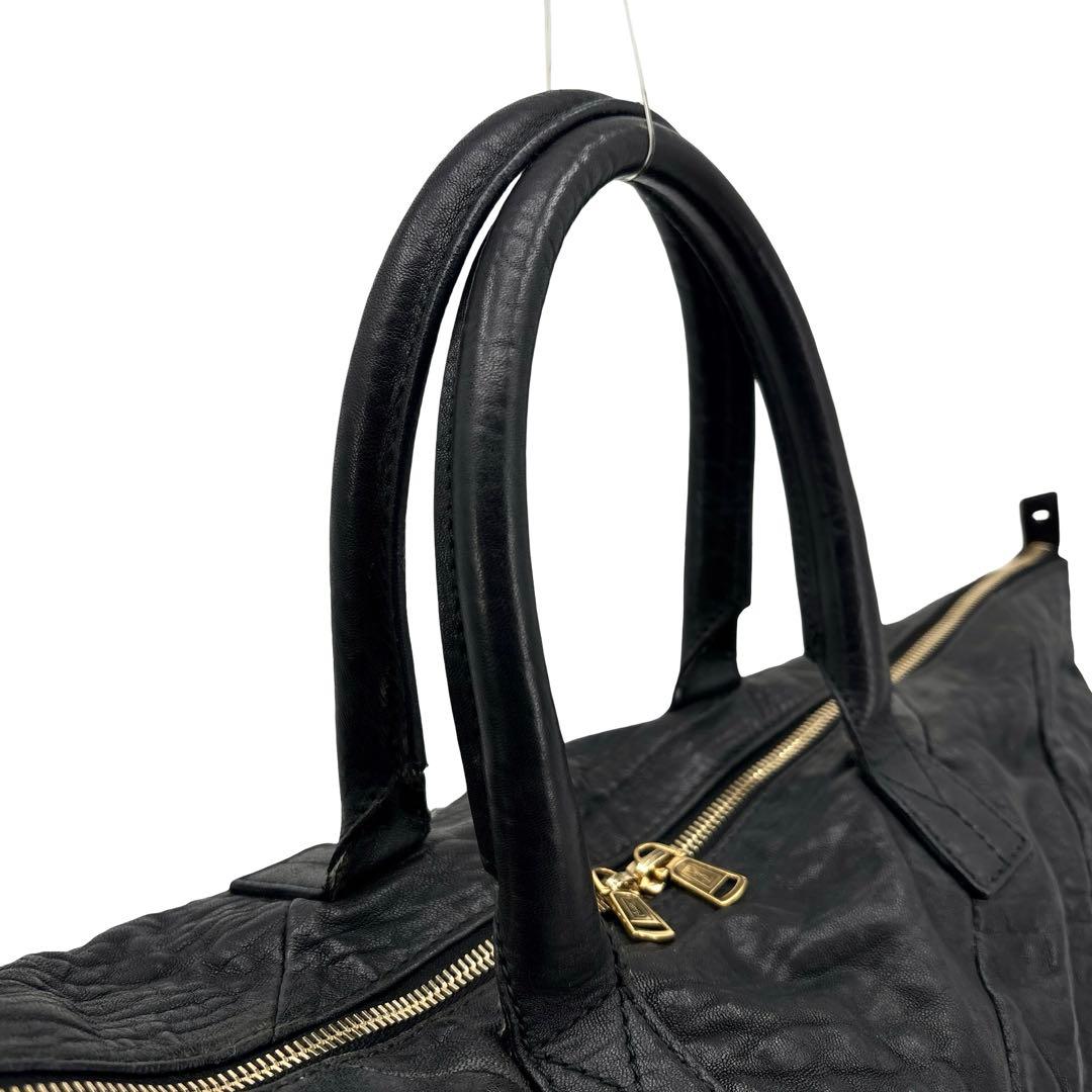 極美品】イブサンローラン ボストンバッグ　トートバッグ　型押し 　ロゴ　革