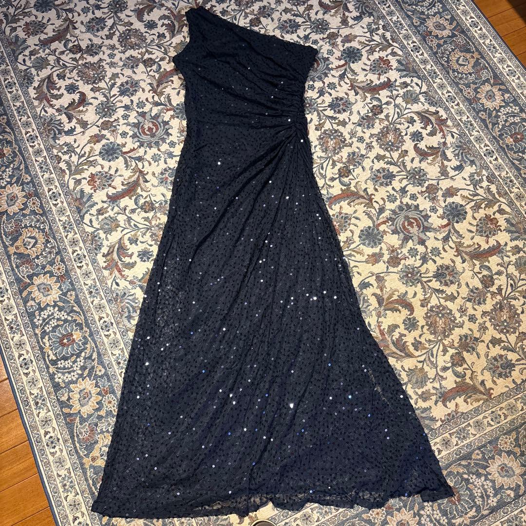 TADASHI SHOJI ワンショルダーパーティードレス L ネイビー