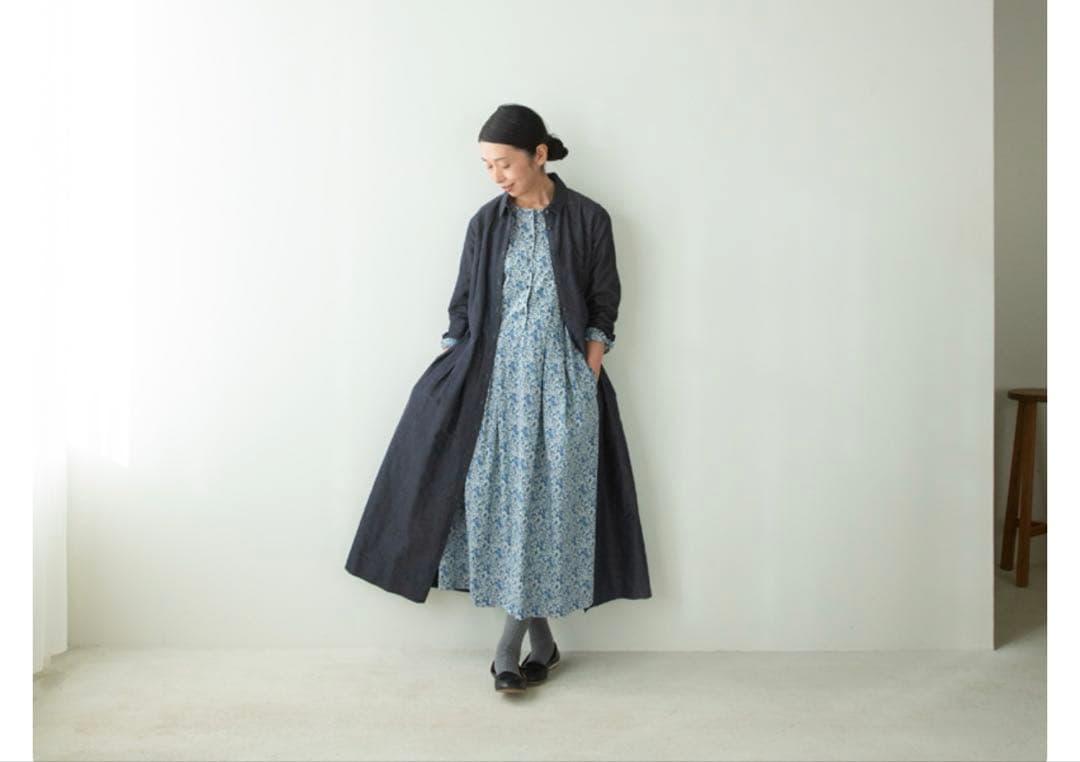 完売品✨新品級✨ルミノア リバティ 別注 クルーネック ロングワンピース ブルー