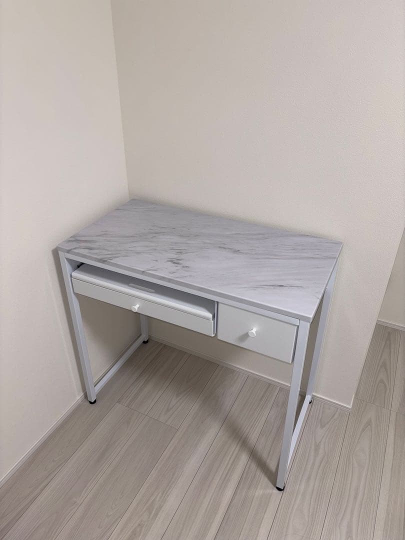 【新品】LOWYAコンパクトデスク [幅85] マーブルホワイト