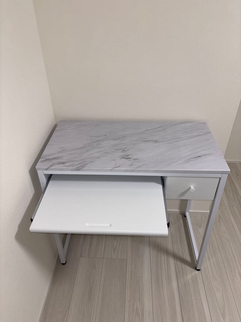 【新品】LOWYAコンパクトデスク [幅85] マーブルホワイト
