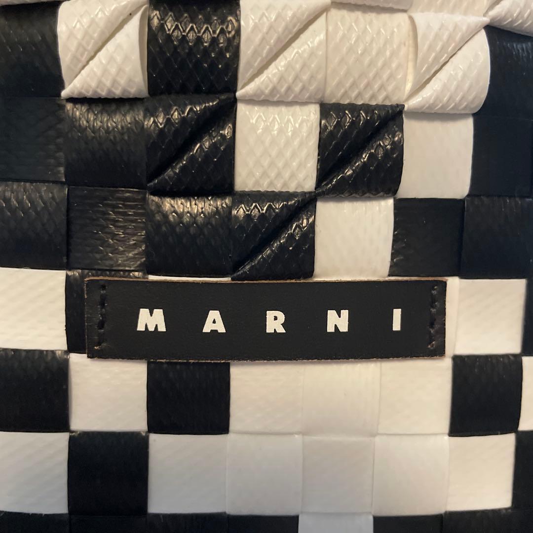 MARNI チェック柄 かごバッグ 白/黒