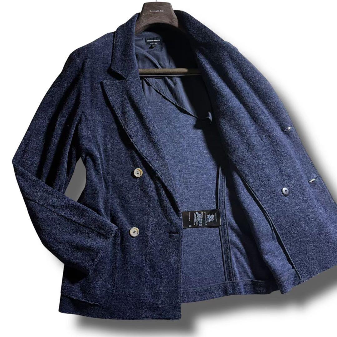 【極美品】最高峰 ジョルジオアルマーニ ダブル ニットジャケット ネイビー 52