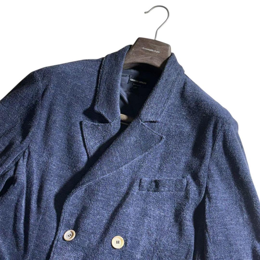 【極美品】最高峰 ジョルジオアルマーニ ダブル ニットジャケット ネイビー 52