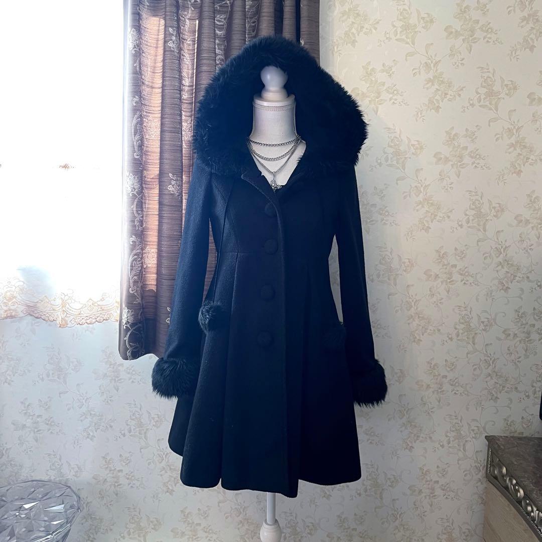 y2k 00s❤︎ ダークコア　ボンボンファーコート