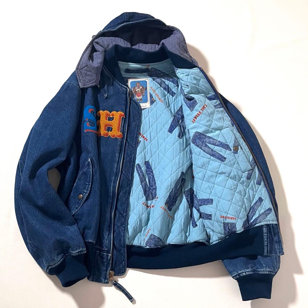 【良品】カールヘルム　デニム ジャケット　着脱フード 2WAY　ロゴ刺繍　MA1
