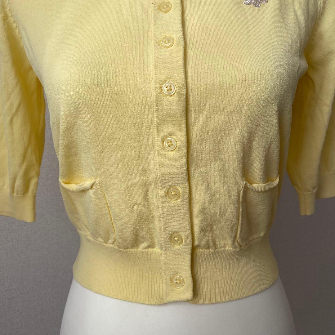 CAPRINO カプリーノ カーディガン ワンポイント 蜂 イエロー 五分袖