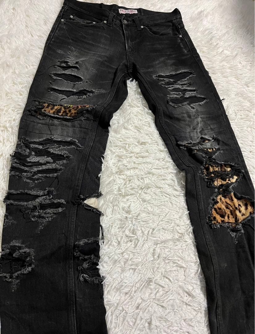 PROPA9ANDA プロパガンダ　デニム　ジーンズ　リペア加工　黒　W31