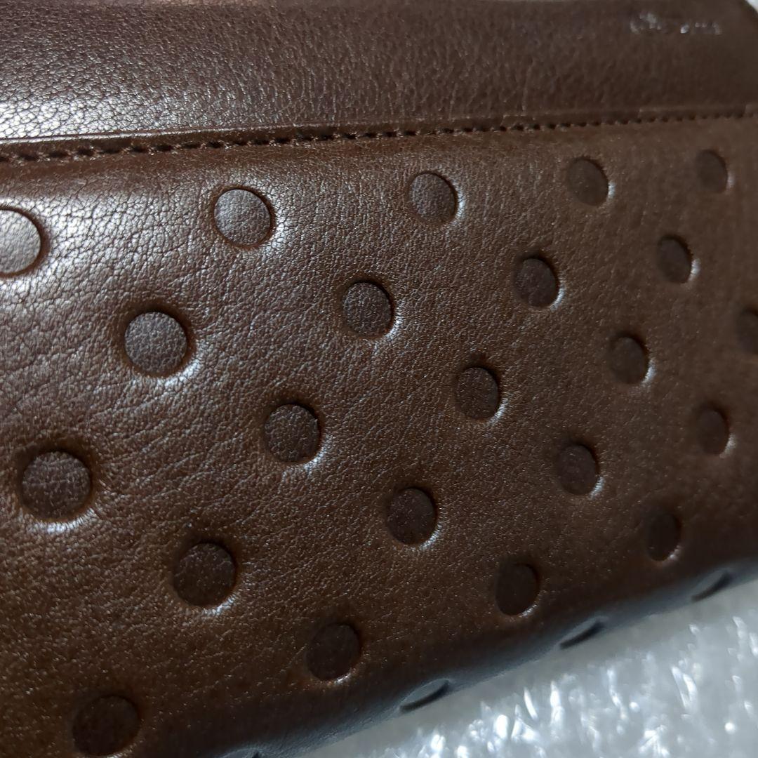 新品未使用 本革 がま口 長財布 フォルナ ドット柄型押し チョコカラー