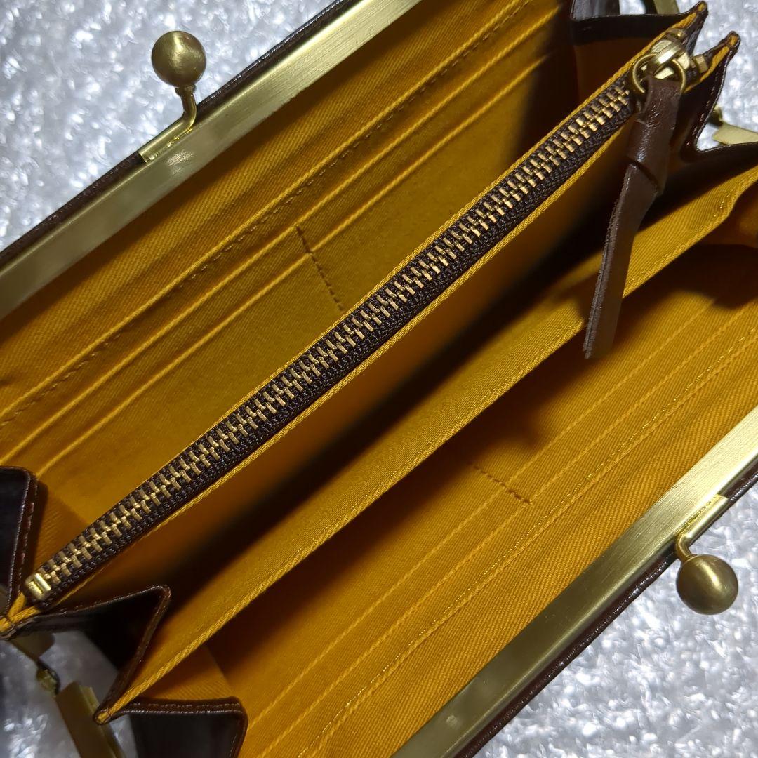 新品未使用 本革 がま口 長財布 フォルナ ドット柄型押し チョコカラー