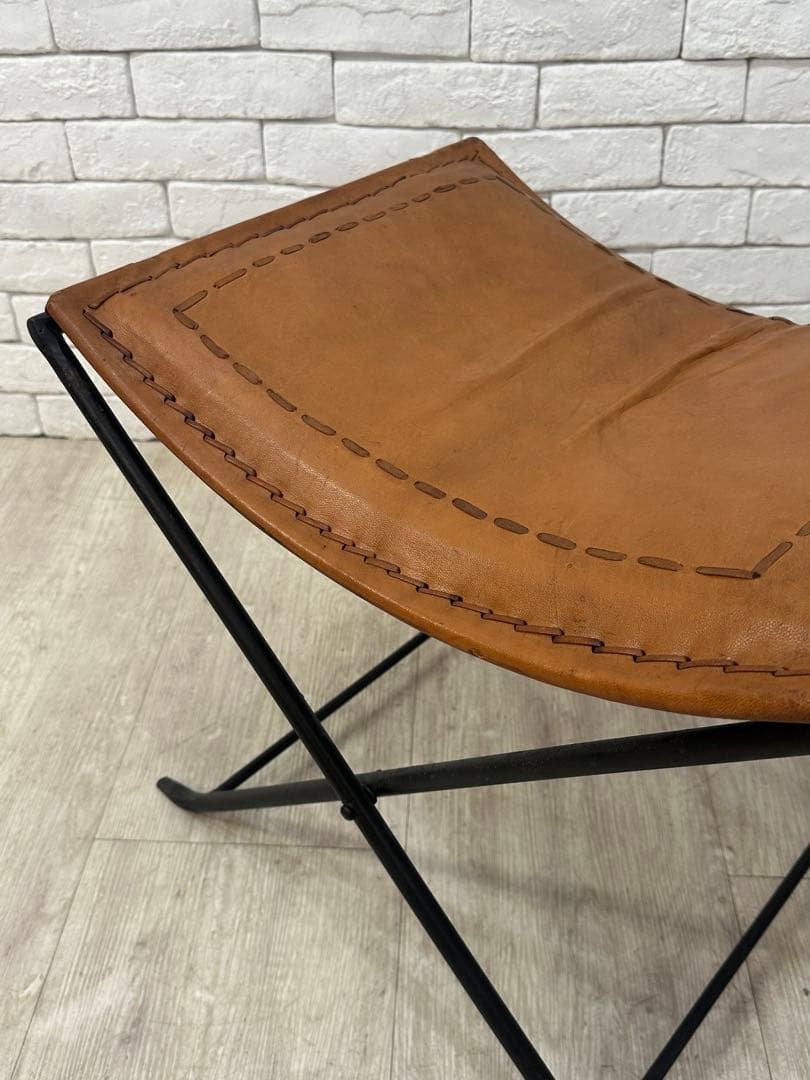 C ⭐️【全国送料無料】B-COMPANY ビンテージ　レザー　アイアン　スツール