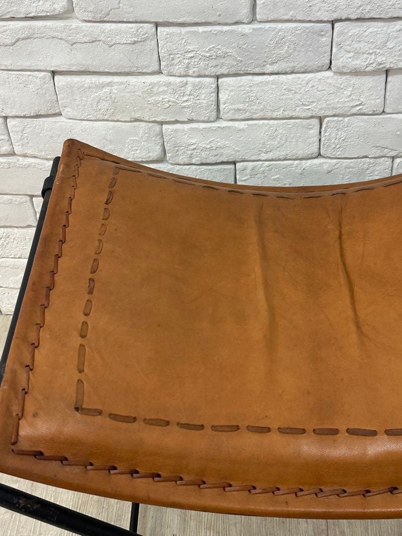 C ⭐️【全国送料無料】B-COMPANY ビンテージ　レザー　アイアン　スツール