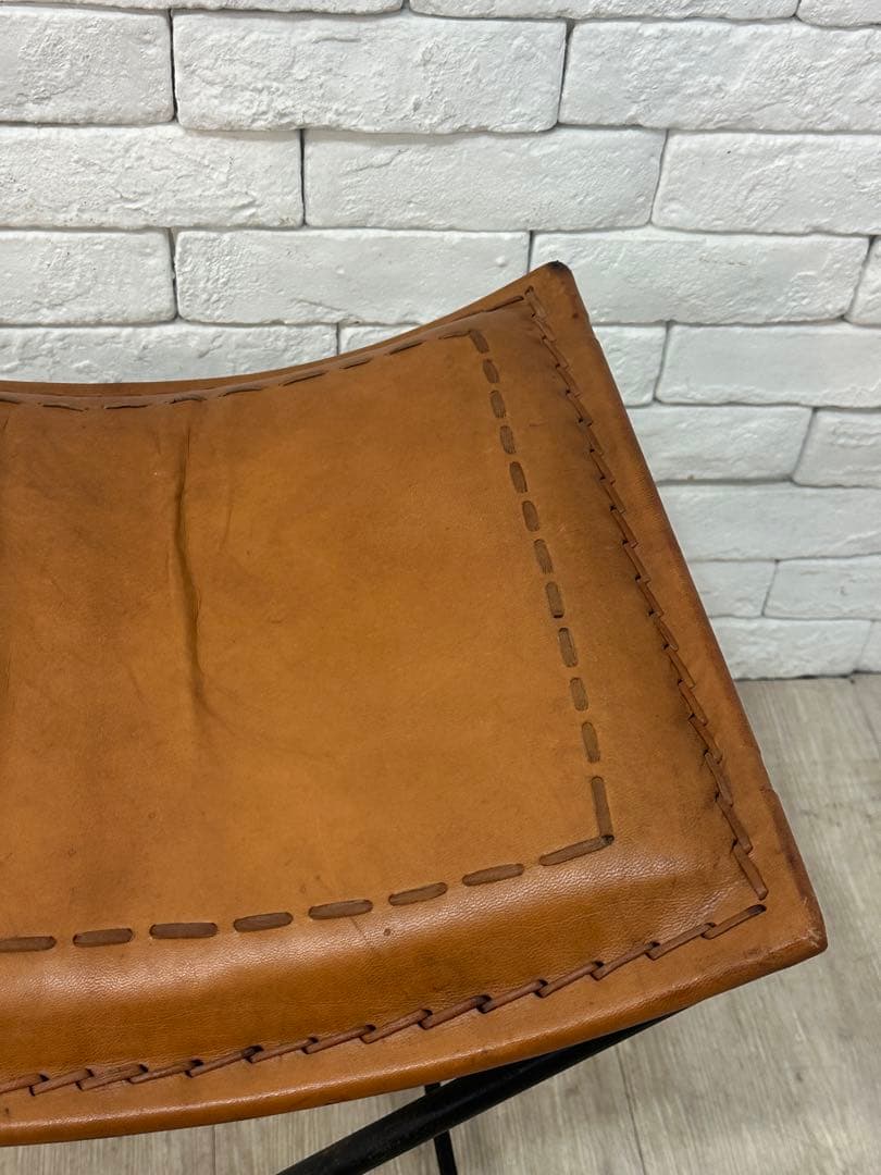 C ⭐️【全国送料無料】B-COMPANY ビンテージ　レザー　アイアン　スツール