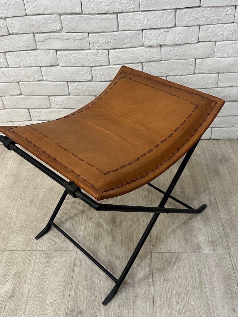 C ⭐️【全国送料無料】B-COMPANY ビンテージ　レザー　アイアン　スツール