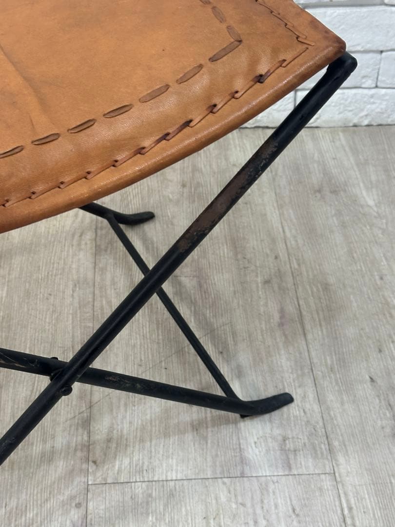 C ⭐️【全国送料無料】B-COMPANY ビンテージ　レザー　アイアン　スツール