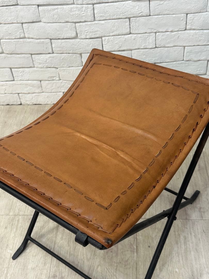 C ⭐️【全国送料無料】B-COMPANY ビンテージ　レザー　アイアン　スツール