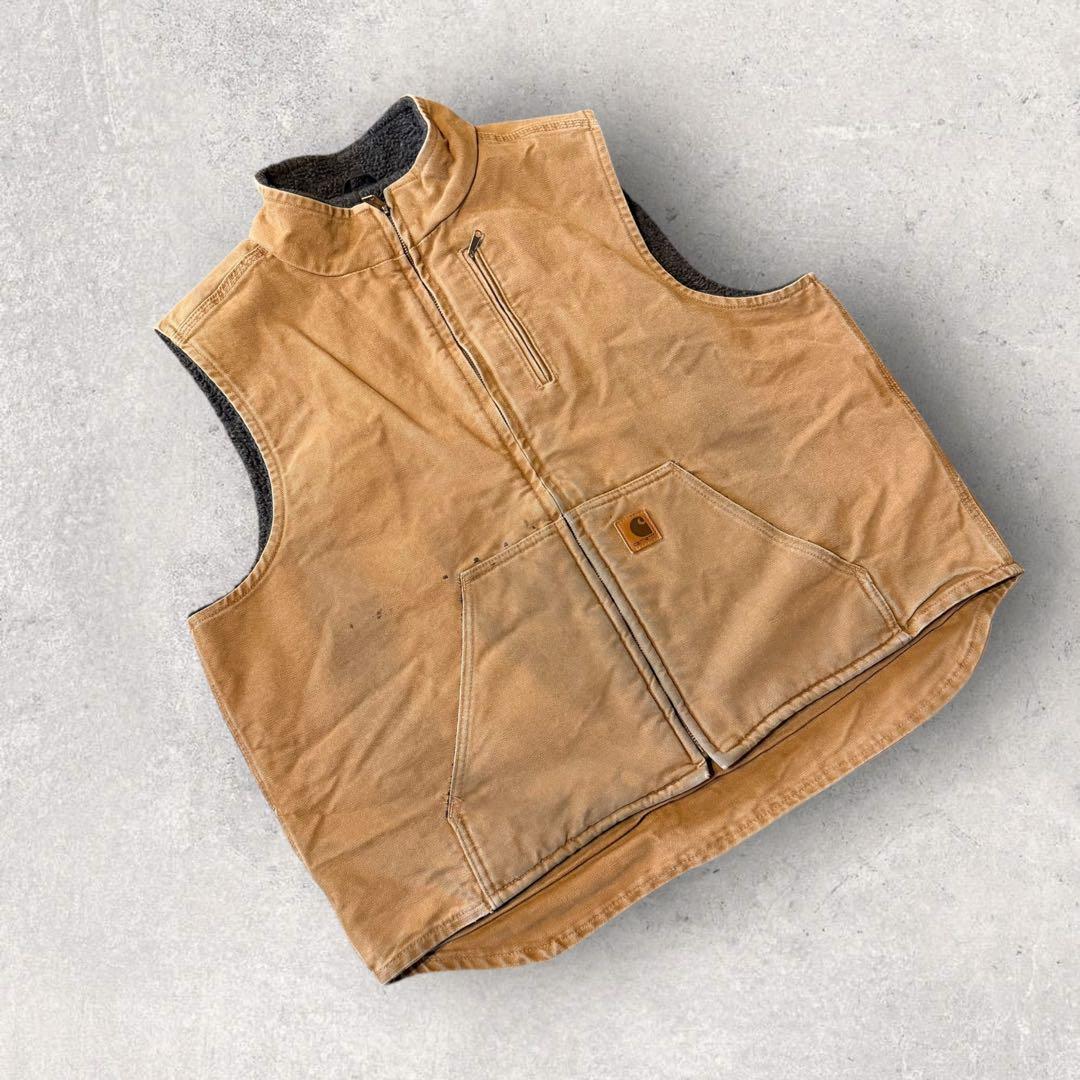 【カーハート】ダック地ベスト　XL 裏ボア　人気古着　f