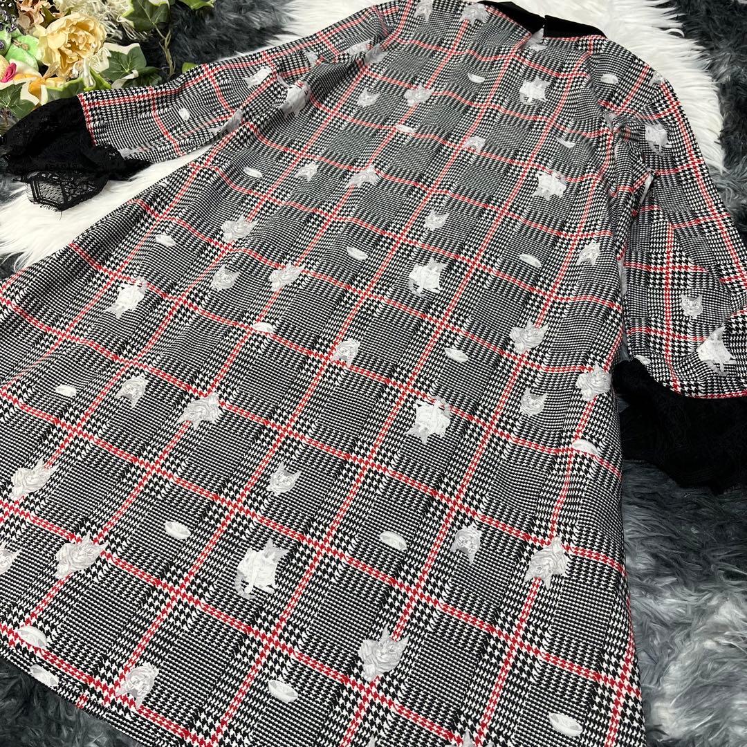 mmts　マミタス　しょこたん　グレンチェック　Aラインワンピース 総猫柄　F