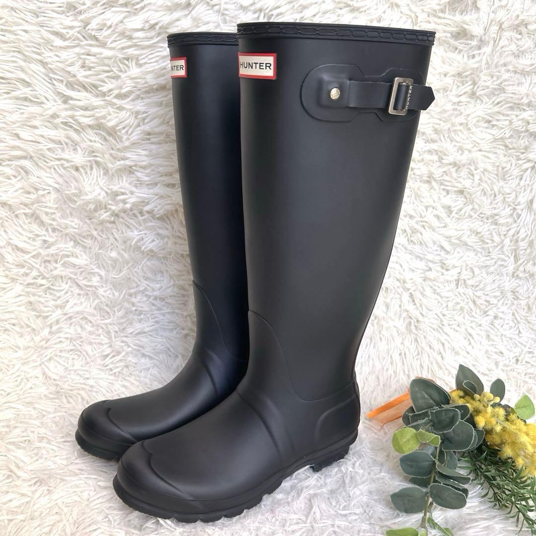 極美品✨HUNTER レインブーツ 黒 ロング ラバー レディース UK6